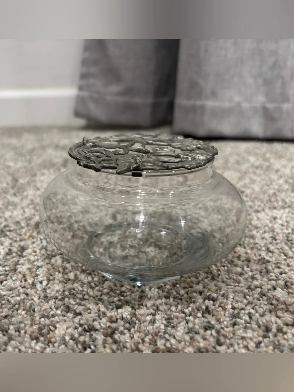 Potpourri Glass Jar With Rawcliffe Pewter Top Butterfly Design Whimsical